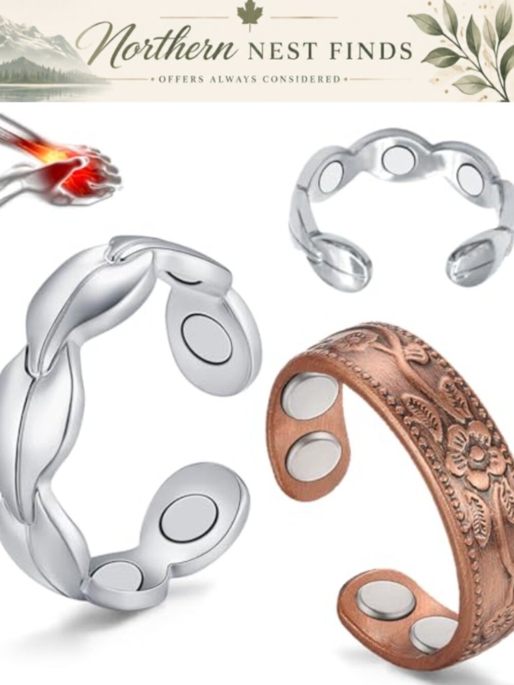 Vicmag Pure Copper Magnetic Ring Adjustable Band for Women